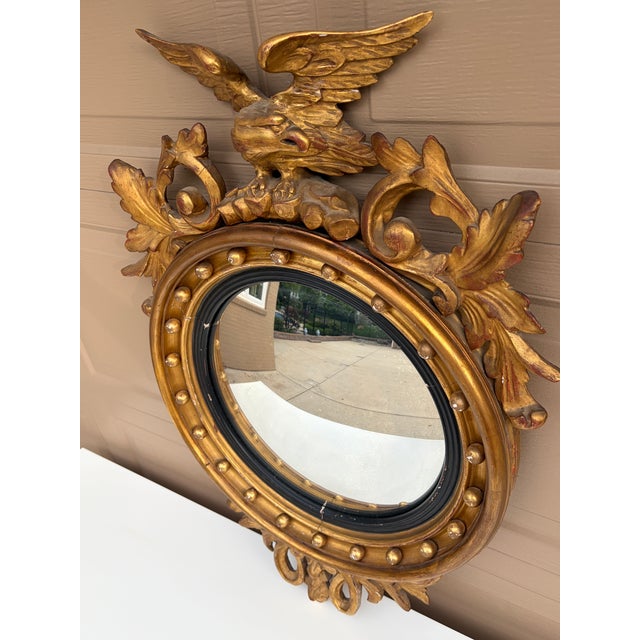Antique 19th Century American Federal Giltwood Eagle Bullseye Convex Mirror For Sale - Image 4 of 13