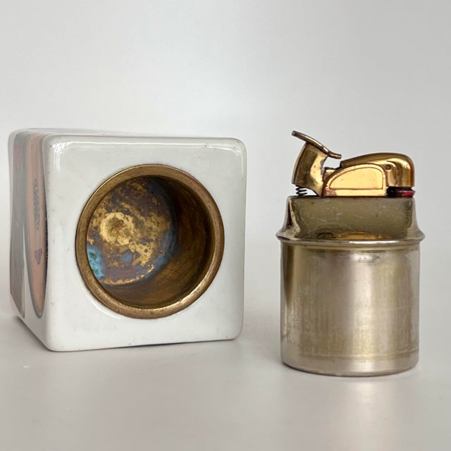 Metal Rare Vintage Fornasetti Ceramic Table Lighter, “Strumenti Musicali” Series, Italy, Mid-Century For Sale - Image 7 of 11