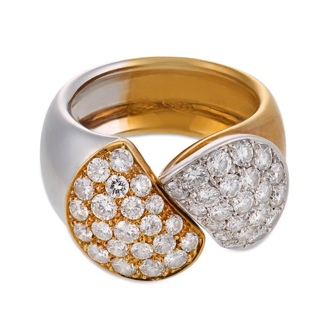 Contemporary Mid Century 1.60 Carat Diamond 18k Yellow and White Gold Bypass Ring, Size 6.5 For Sale - Image 3 of 5