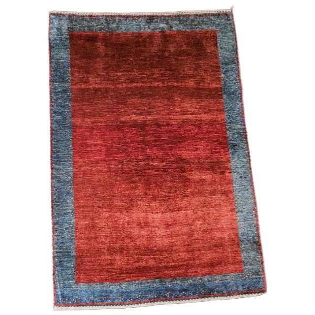 Hand-Knotted Red and Blue Wool Kashkuli Sherkat Rug, 1970s For Sale - Image 9 of 10