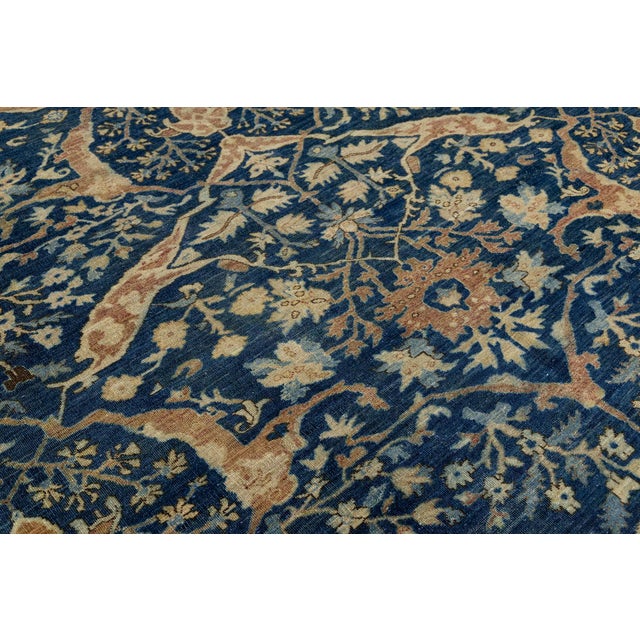 Hand-Knotted Bidjar Vintage Style Wool Rug Midnight Blue Floral Arabesque For Sale - Image 11 of 12