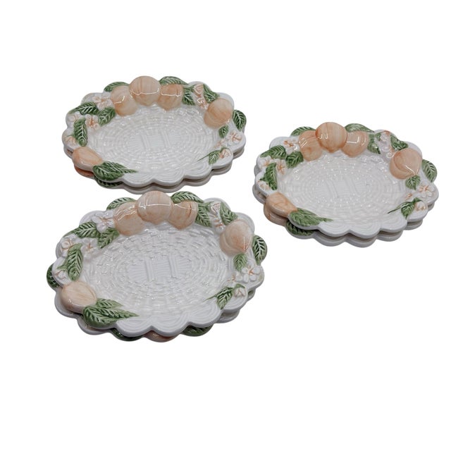 Vintage Ceramic Basketweave and Peach Decorative Dish Set - A Set of 6 For Sale In New York - Image 6 of 10