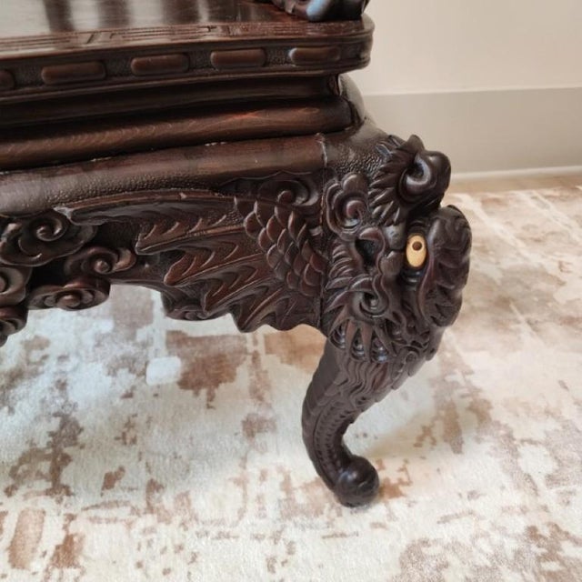 19th Century Japanese Meiji Era Hand-Carved Dragon Throne Armchair For Sale - Image 4 of 18