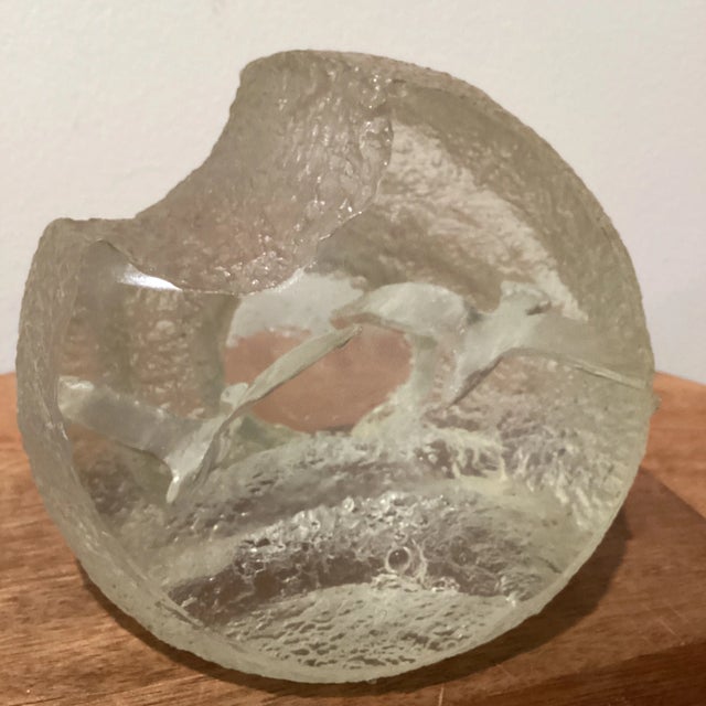 Vintage signed J. Pelt Birds in Flight Carved Lucite Sculpture. Rare piece with the custom wood base.