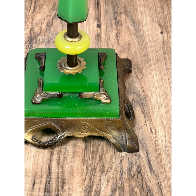 Antique Art Deco Uranium and Slag Glass Lamp C. 1920 For Sale - Image 12 of 14