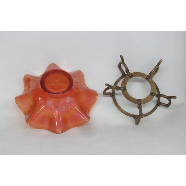 Metal Marigold Iridescent Ruffle Edge Candy Dish Bowl on a Metal Stand 4635b For Sale - Image 7 of 14