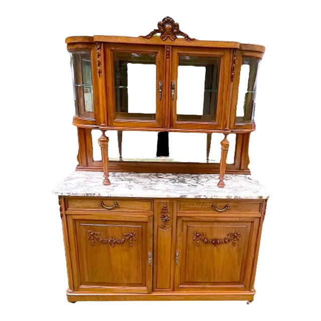 Showcase Buffet, Curved Beveled Glass, Louis XVI Style, France 1920 For Sale
