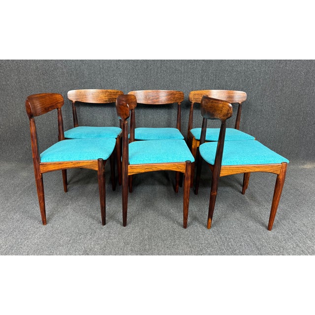 Mid-Century Modern Set of 6 Vintage Danish Mid Century Modern Rosewood Dining Chairs by Johannes Andersen For Sale - Image 3 of 10