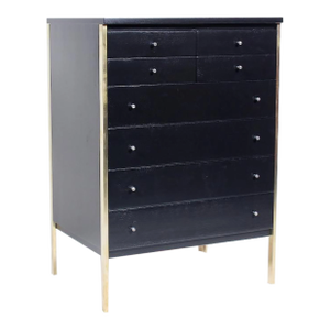 Paul McCobb for Directional Black Eight Drawer Chest with Brass Leg Posts