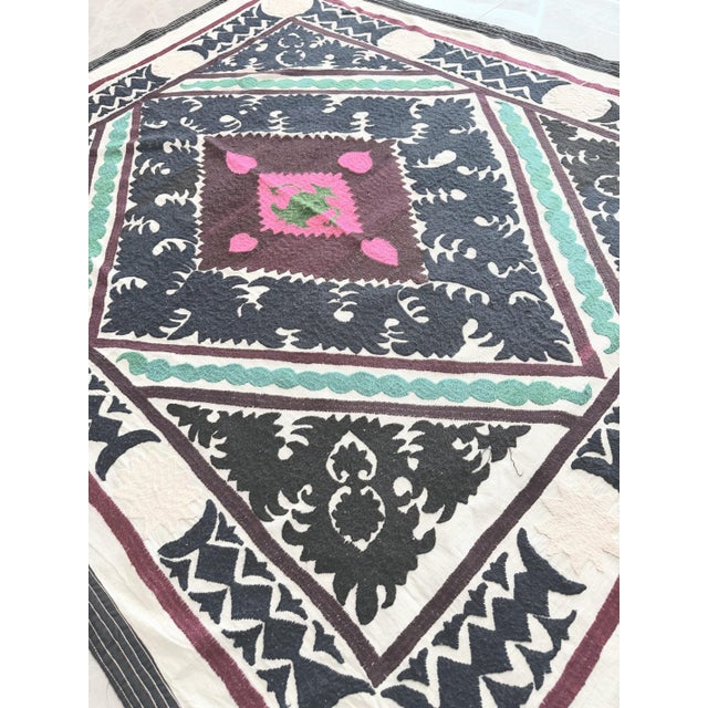 Textile 1960s Suzani Tablecloth From Bukhara, 4'1'' X 4'9'' For Sale - Image 7 of 8