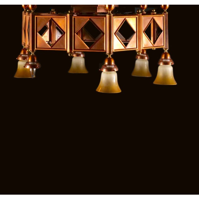 Copper Large Mid-Century Art Deco Style Copper & Brass 12-Light Chandelier For Sale - Image 8 of 11