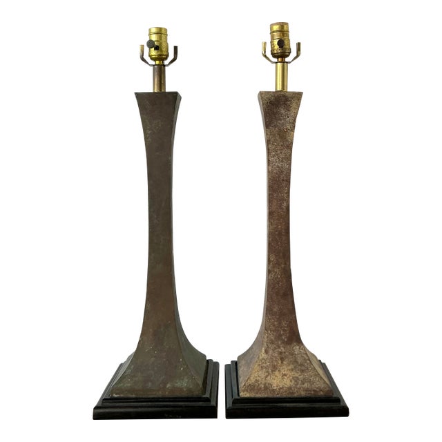 Vintage Boho Stewart Ross James Verdigris Bronze Lamps - A Pair For Sale