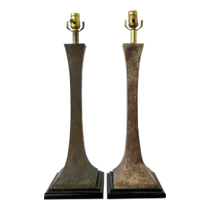 Vintage Boho Stewart Ross James Verdigris Bronze Lamps - A Pair