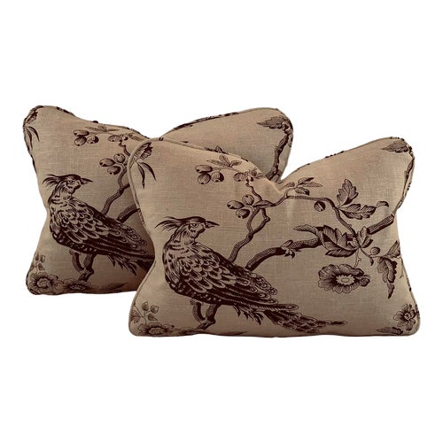 Designer Fabricut Chocolate Brown Tan Amacus Bird Botanical