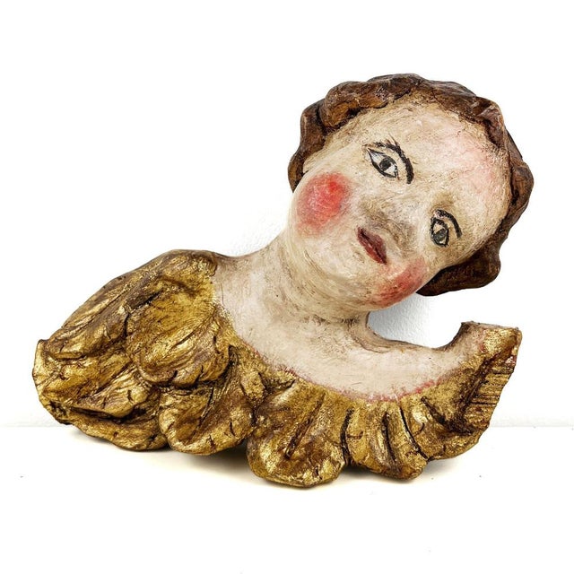 Large Antique Italian Baroque Carved Wood Angel For Sale - Image 10 of 11