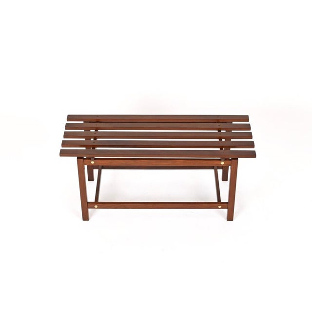 Brown Mid-Century Modern Bench in Teak Wood and Brass, Italy, 1960s For Sale - Image 8 of 11