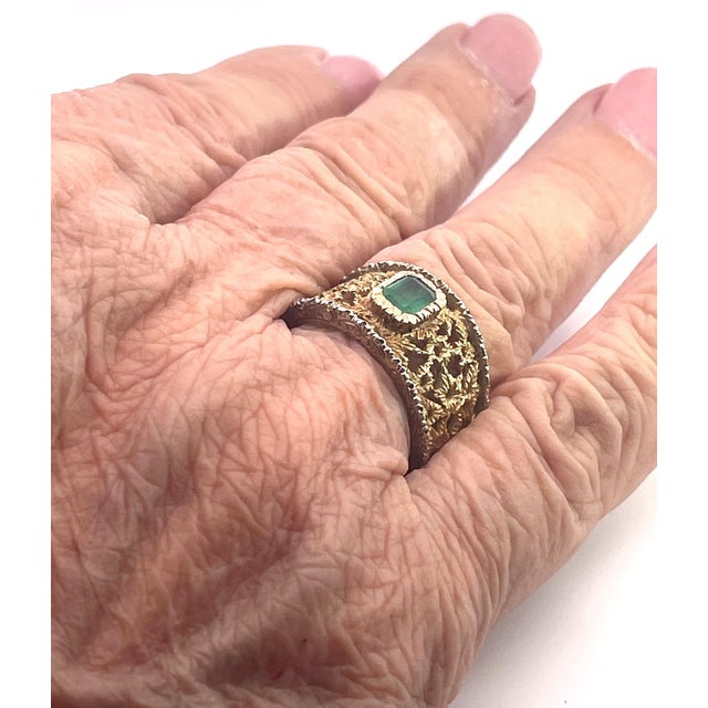 Tuscan 18k Renaissance Inspired Ring W/Emerald Center, Size 7.25 For Sale - Image 3 of 11