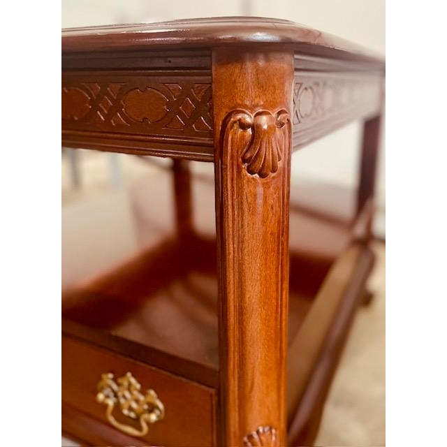 Pair of Vintage Bassett Glass Top Cherry End Tables With Drawers For Sale - Image 10 of 10