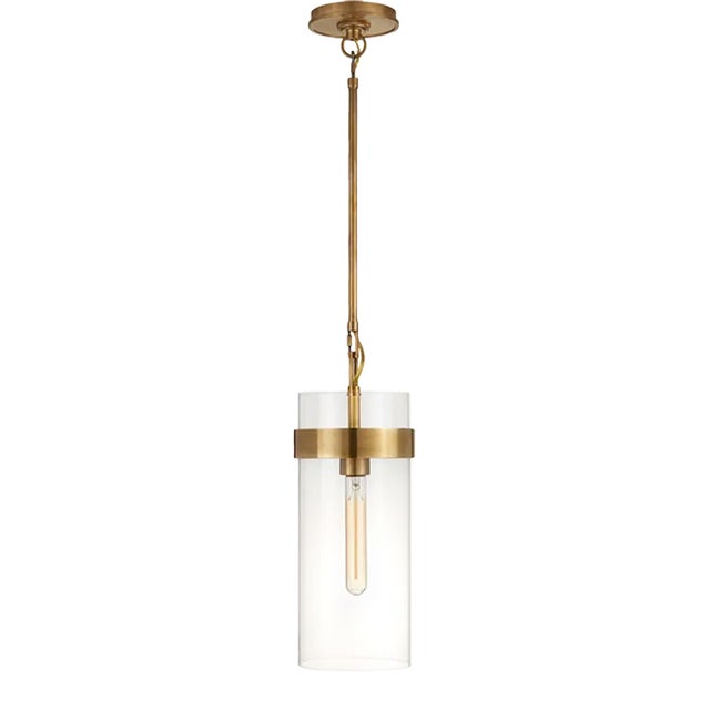 Ian K. Fowler for Visual Comfort Signature Presidio Small Pendant in Hand-Rubbed Antique Brass with Clear Glass For Sale