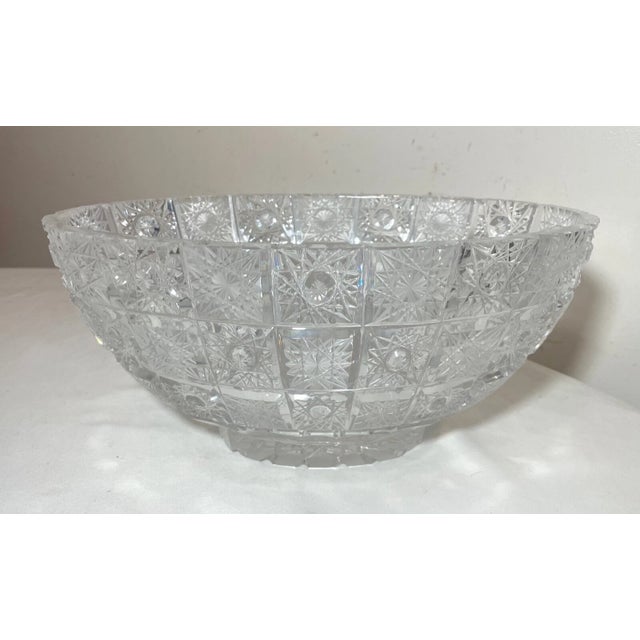 Vintage Hand Cut American Brilliant Etched Queen Lace Crystal Centerpiece Bowl For Sale - Image 4 of 12
