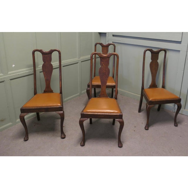 1900 - 1909 Queen Anne Oak Dining Chairs, 1900, Set of 4 For Sale - Image 5 of 7