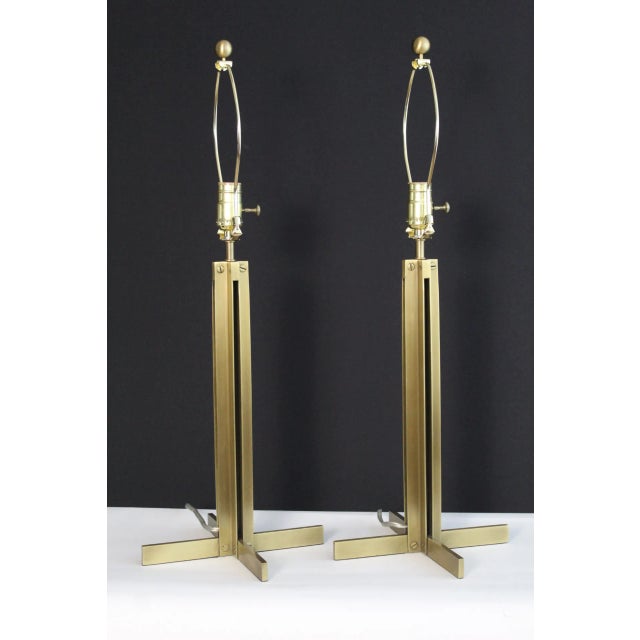 Mid 20th Century Robert Sonneman Style Rushed Brass Lamps - a Pair For Sale In Miami - Image 6 of 9