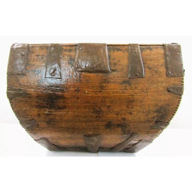 Brown Late 19th Century Antique Chinese Primitive Wood and Iron Rice Grain Harvest Basket Bucket Trug For Sale - Image 8 of 9