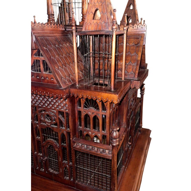 Monumental Victorian Gothic Revival Mahogany Bird Cage on Stand. England 19th C. For Sale In Los Angeles - Image 6 of 12