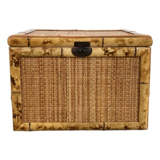 Vintage Burnt Tortoise Shell Rattan and Cane Trunk For Sale
