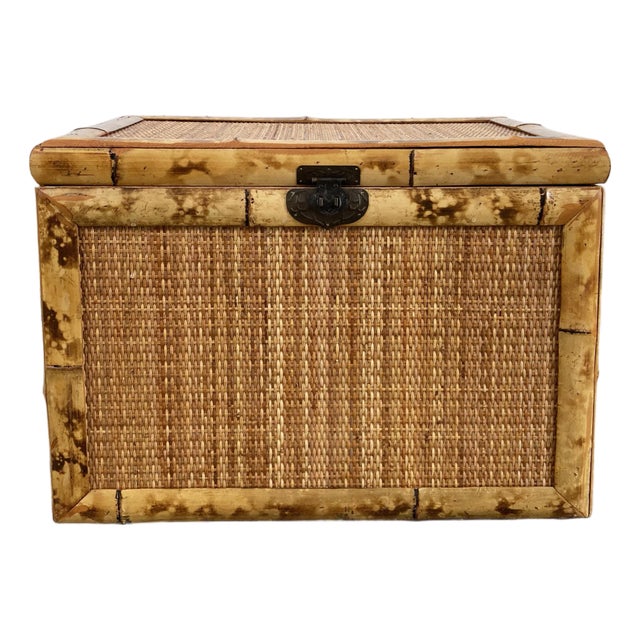Vintage Burnt Tortoise Shell Rattan and Cane Trunk For Sale