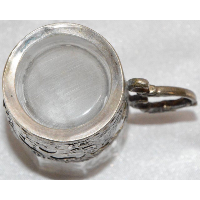 Silver and Engraved Crystal Decanter and Cordial Cups For Sale - Image 4 of 10