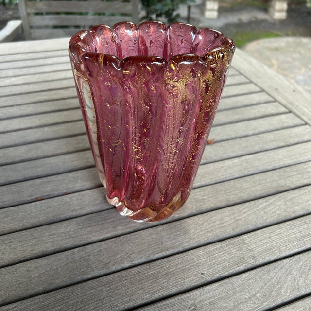 Purple Murano Plum Lotus Vase With Gold Leaf Flecks and Bubbles For Sale - Image 8 of 13