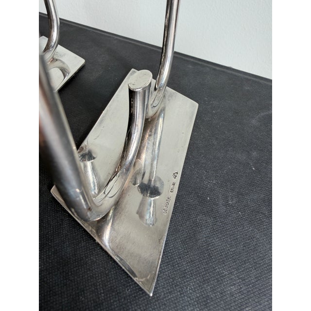 1960s Hans Jensen Calla Lily Double Candlesticks Pair in Silver Plated, 1960s For Sale - Image 5 of 6