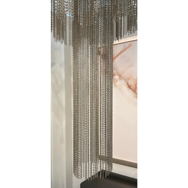Original Retail $5900, stylish Myran Allan Luxury Lighting Modern Silver finished Chain Link Chandelier, elegant curvy...