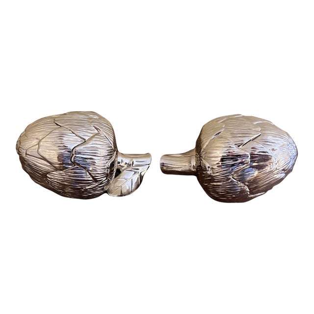 Godinger Silver-Plated Artichoke Salt and Pepper Shakers, Vintage Pair For Sale