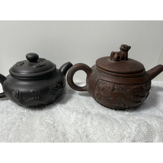 Vintage Chinese YiXing Small Teapots Dragon Motif Brown/Dark 20th C. - Set of 3 For Sale - Image 4 of 12