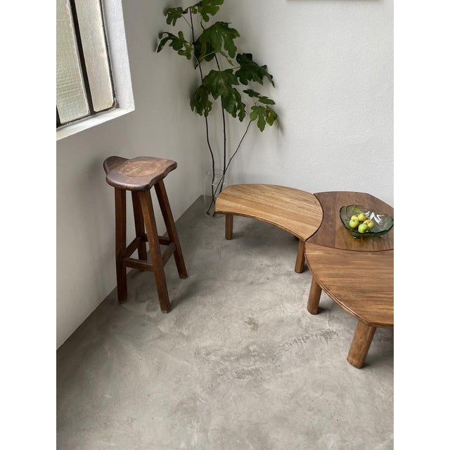 An old high stool from the 50s with a Brutalist feel. Made entirely from oak, we love the seat and the cut-out that rises...