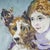 Vintage Oil on Canvas "Girl with Dog"
