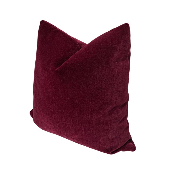 Contemporary Plush Burgundy Mohair Pillow - A Pair For Sale - Image 3 of 5
