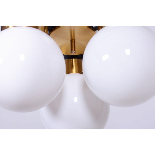 Mid-Century Chandelier in Brass and Opaline Glass, Czech, 1960s For Sale - Image 9 of 11