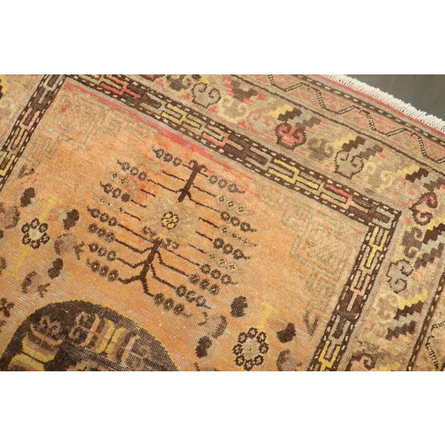 19th Century Zabihi Collection Orange Khotan Scatter Rug - 4'1" x 5'4" For Sale - Image 9 of 12