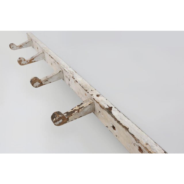 Industrial White Wall-Mounted Coat Rack in Wood, Belgium, 1920s For Sale - Image 9 of 11