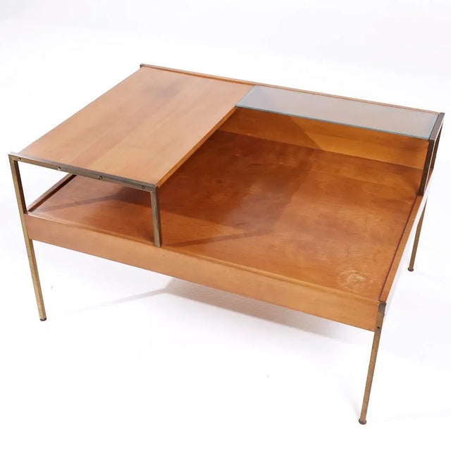 Brown Milo Baughman for Murray Furniture Mid Century Maple and Brass Corner Side Table For Sale - Image 8 of 9