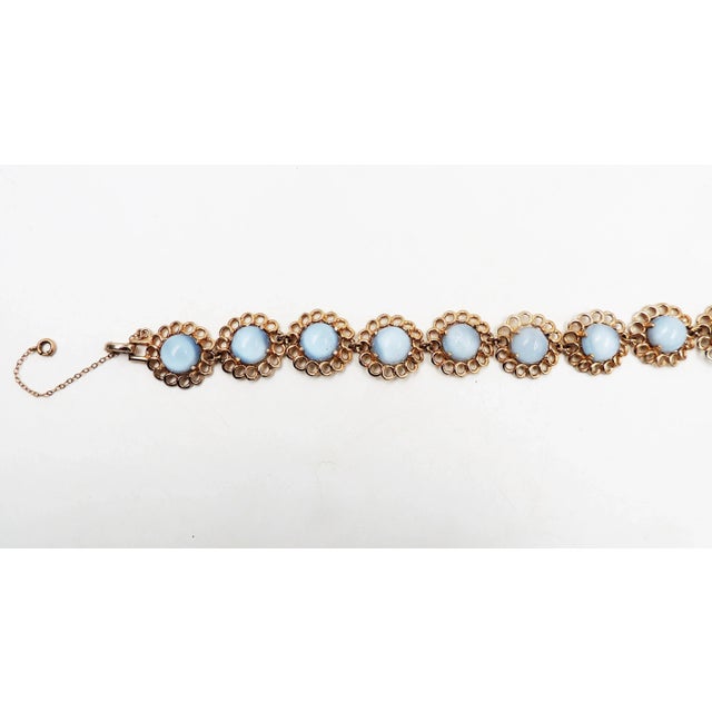 1950s Vintage 1950s Reja Goldtone Faux-Blue Moonstone Bracelet For Sale - Image 5 of 6
