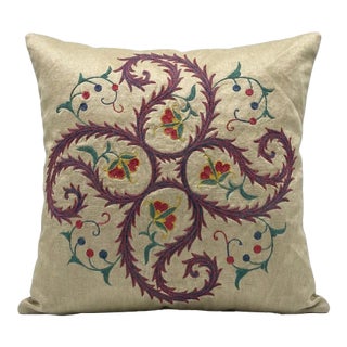 Embroidered Cotton Suzani Pillow Cover 18'' X 18'' For Sale