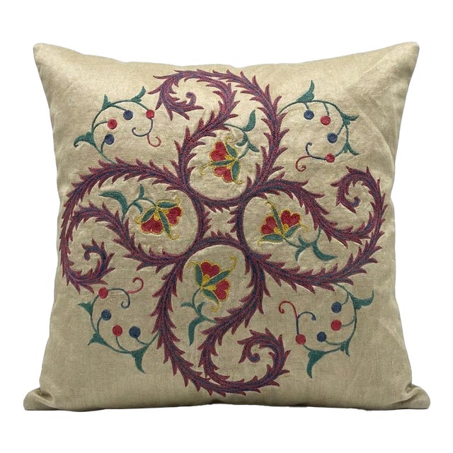 Embroidered Cotton Suzani Pillow Cover 18'' X 18'' For Sale