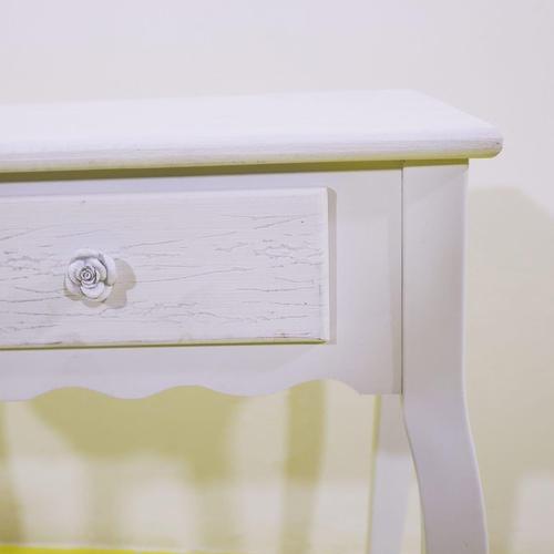 White Wooden Table with Stool and Flower Knobs For Sale - Image 4 of 9