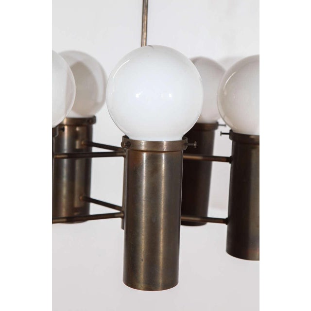 Mid-Century Five-Light Brass Finish Chandelier For Sale In Los Angeles - Image 6 of 10