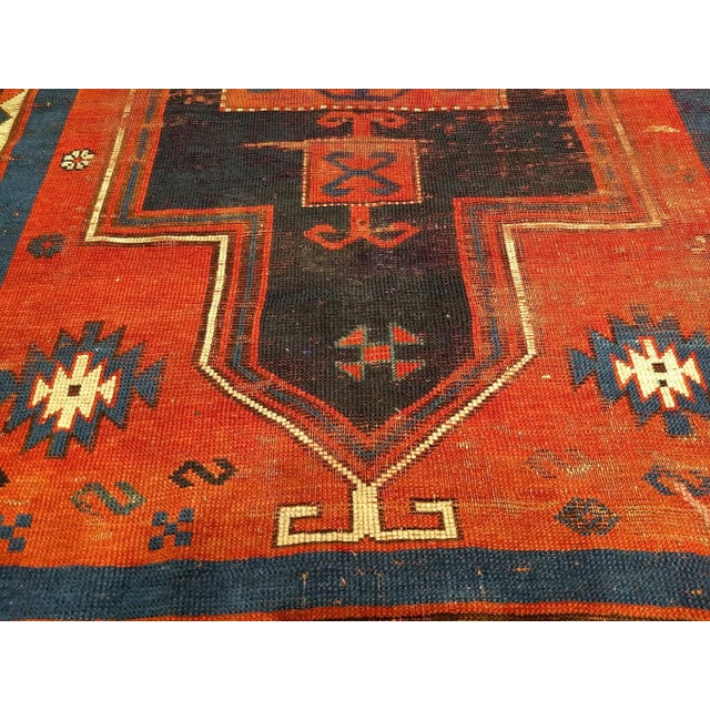 Late 19th Century Antique Fachralo Kazak Prayer Rug, Handwoven Wool, Persimmon & Green, 4' X 6' For Sale - Image 5 of 8