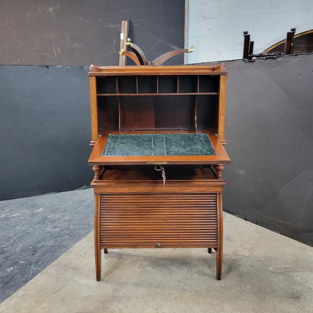 Brown Early 20th Century Oak Arts & Crafts Student Desk With Tambour Storage Cabinet For Sale - Image 8 of 12